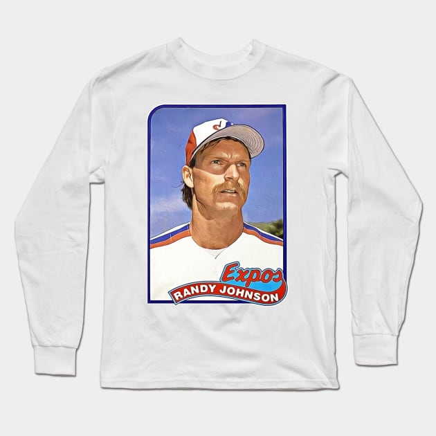 Retro Big Unit Baseball Rookie Card Long Sleeve T-Shirt by darklordpug